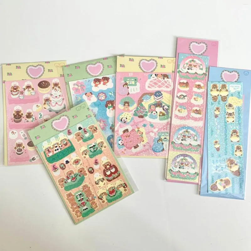 Gift Wrap Korean Cartoon Sweet Bear Stickers DIY Scrapbooking Idol Card Happy Planning Stationery Kawaii Art Supplies Decorative Sticker