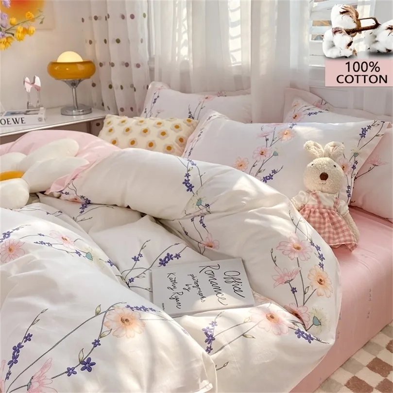 Sängkläder sätter 100% premium bomullsbäddsuppsättning 3st 1 täcke täckning 2 kuddfästen hemerocallis blommor mönster design massor av storlekar 221010