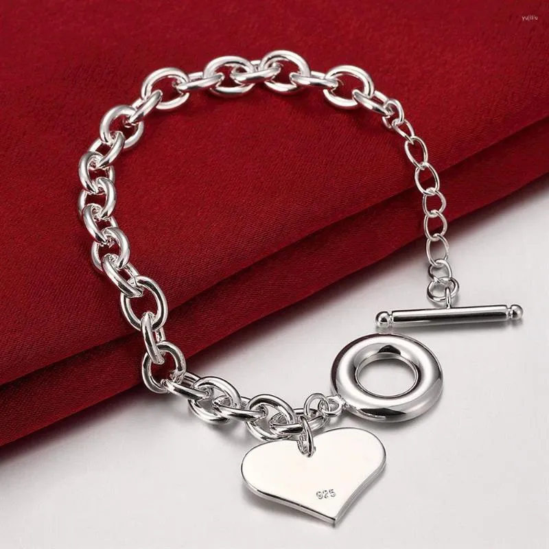 Bracelets à maillons Factory Direct Mode 925 Timbre Argent Couleur Bracelet Pour Femme Beau Coeur Pendentif Chaîne Fine Bijoux Fête De Mariage