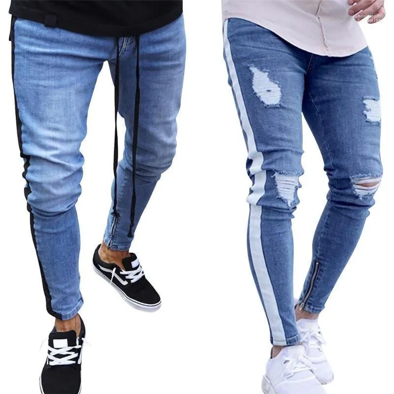 Jeans pour hommes mode pour hommes maigres hommes 2022 élégant pantalon déchiré motard mince droit effiloché Denim pantalon vêtements1