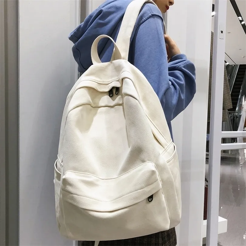 Borse da scuola Zaino da donna bianco Zaino da donna in tela di cotone Kawaii Zaini per ragazze Zaini da donna alla moda Borsa a tracolla 221011