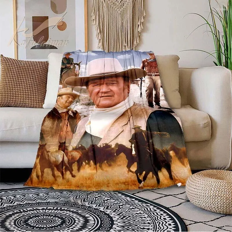 Coperte John Wayne Throw Cowboys Cowboys Super morbido Flanella Spring Autumn Modern Line Art Sherpa Dropive Dropship