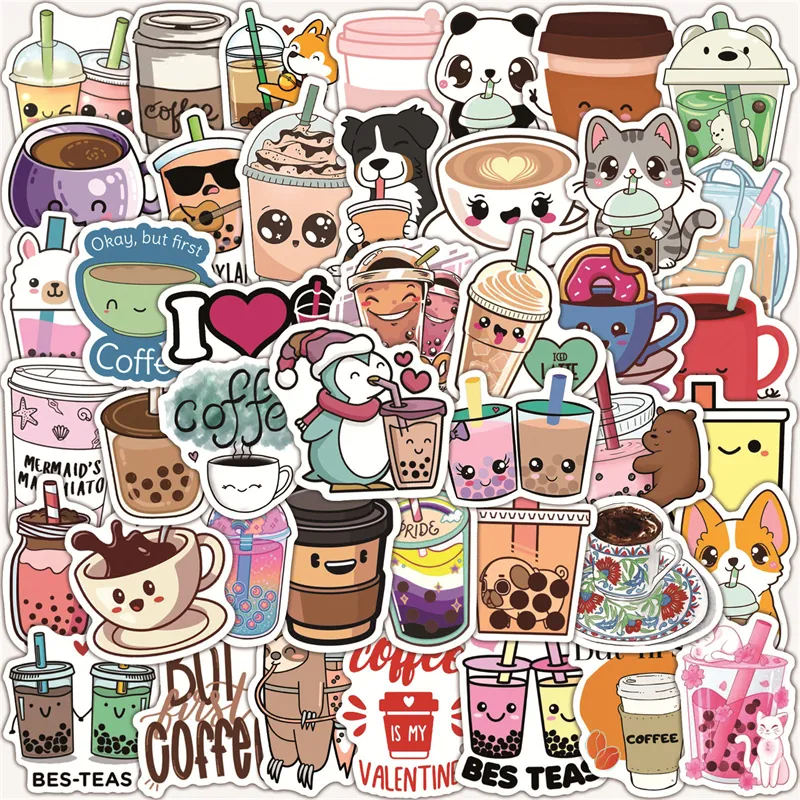 Bubble Tea and Coffee Stickers 100 PCS Vinyle Étanche Boisson Autocollant pour Ordinateur Portable Pare-chocs Skateboard Bouteilles D'eau Ordinateur Téléphone Tasse Cadeaux