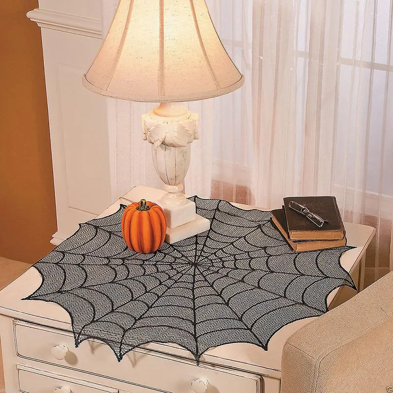 Bordduk Rund Polyester spets mat halloween dekoration web svarta l￶pare evenemangsfest leveranser