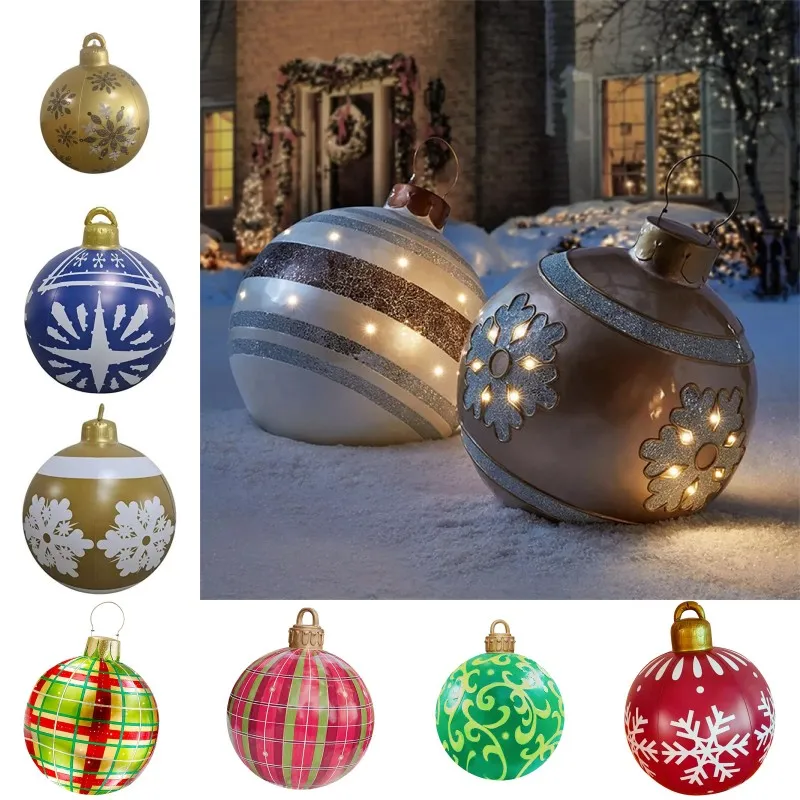 Décoration de Noël 60 cm boule gonflable arbre maison décoration extérieure cadeau de Noël grandes boules de Noël en pvc ornements personnalisés cadeaux pour femmes hommes enfant jouet