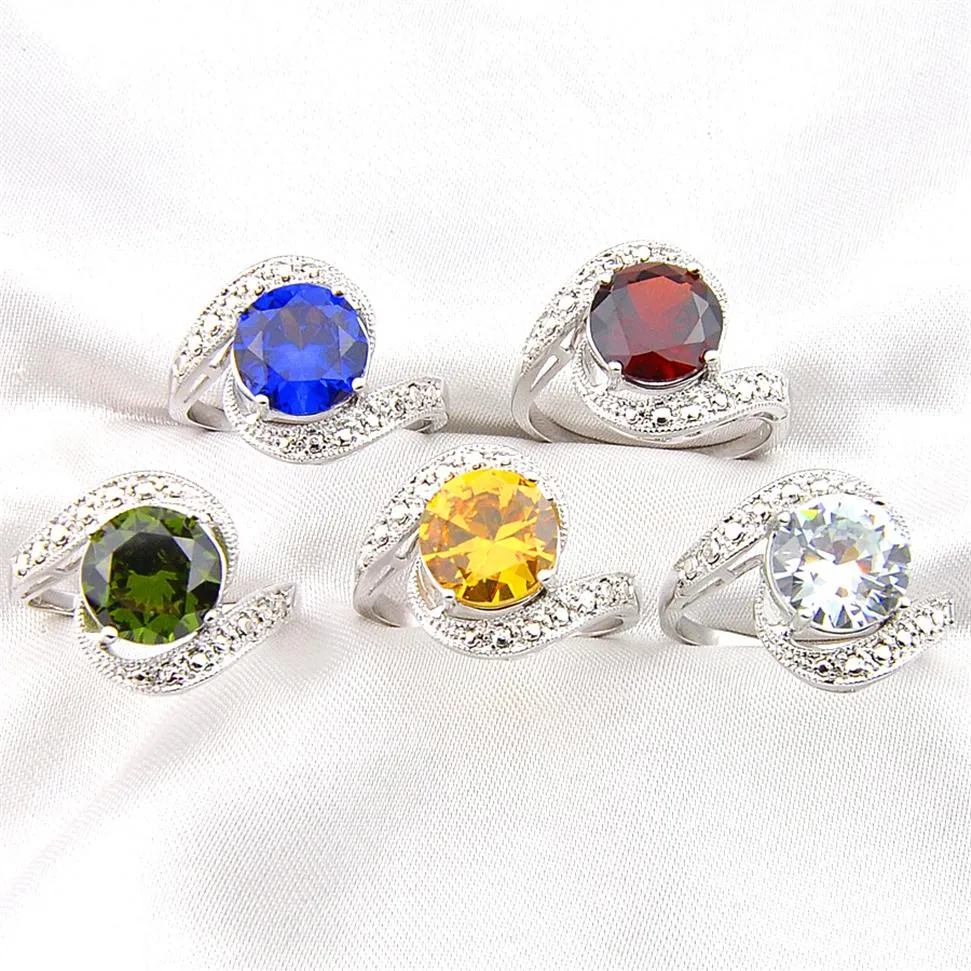 Luckyshine Europe Popüler En Yeni Kadın Halkaları 925 STERLING Gümüş Karışım Renk Yüzükleri Moda Peridot Brezilya Citrine Gems Yuvarlak Partisi RI247A