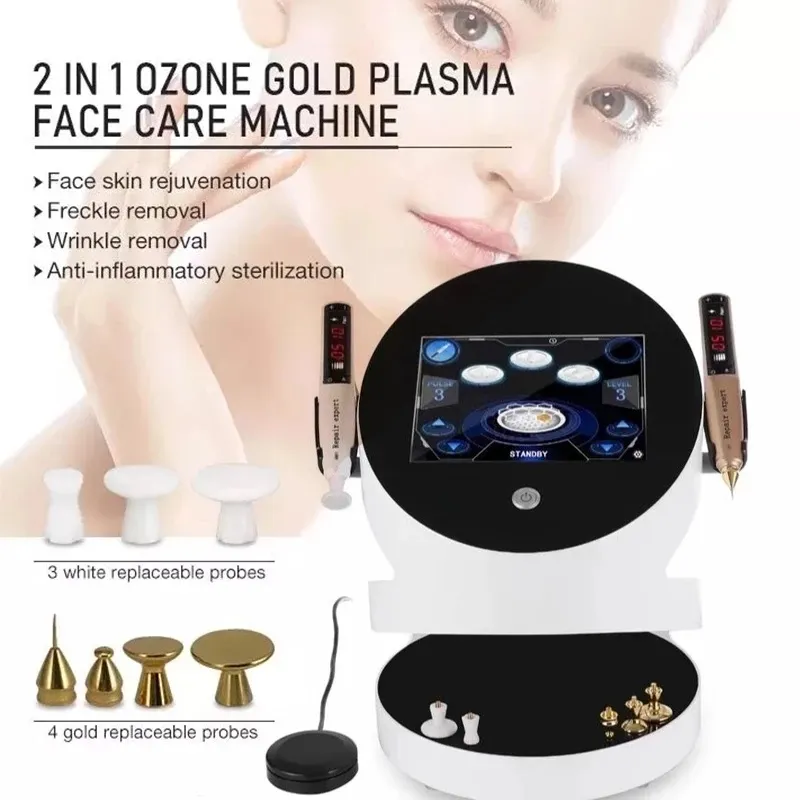 2 In 1 ozon Gold RF Plasma Face Cleaning Facial Care Machine Acne Remover Skin Herjuvenation Salon Beauty Equipment