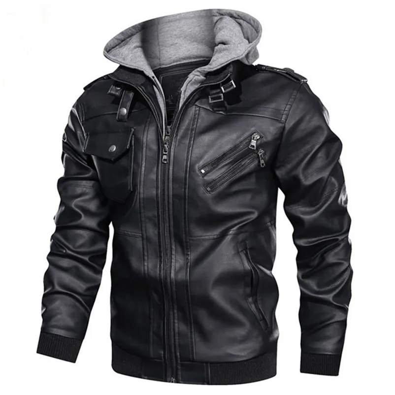 Veste de moto en cuir pour hommes Automne Hiver Mode Coupe-vent Homme Vêtements à capuche Chaud Biker PU Vestes EU Taille 3XL 221010