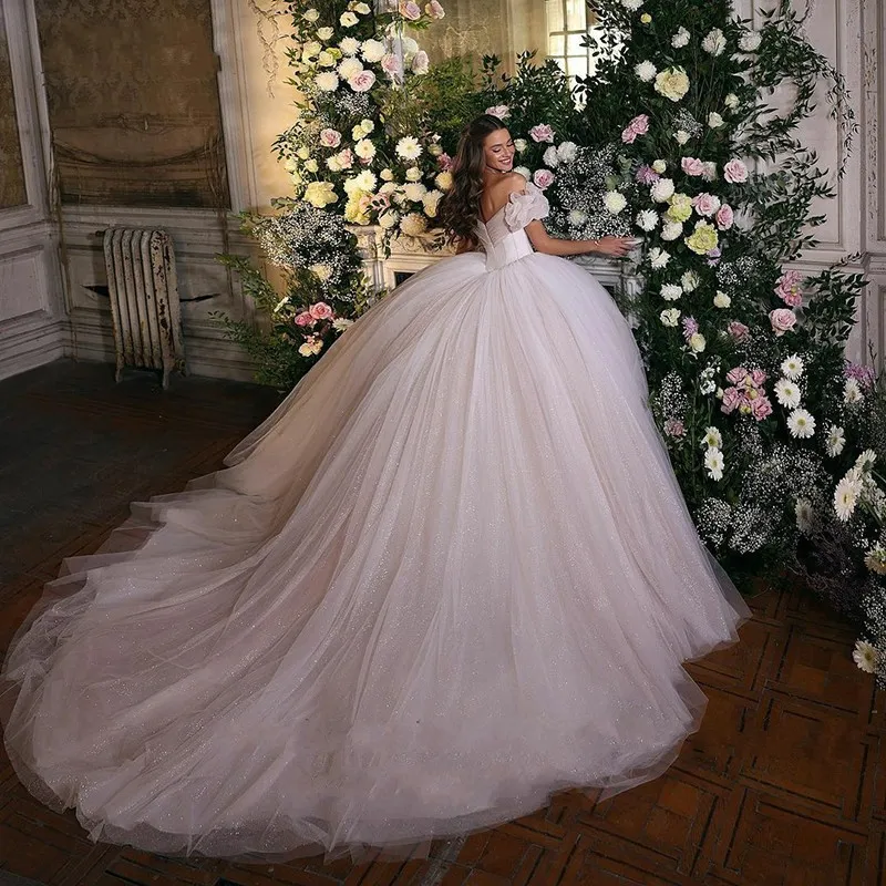 2023 Princess Wedding Dress Corset Sweetheart Neck Ball Glowns Glitter Tulle Bride Dresses Robe de Mariee Vestidos Noiva Mariage2503