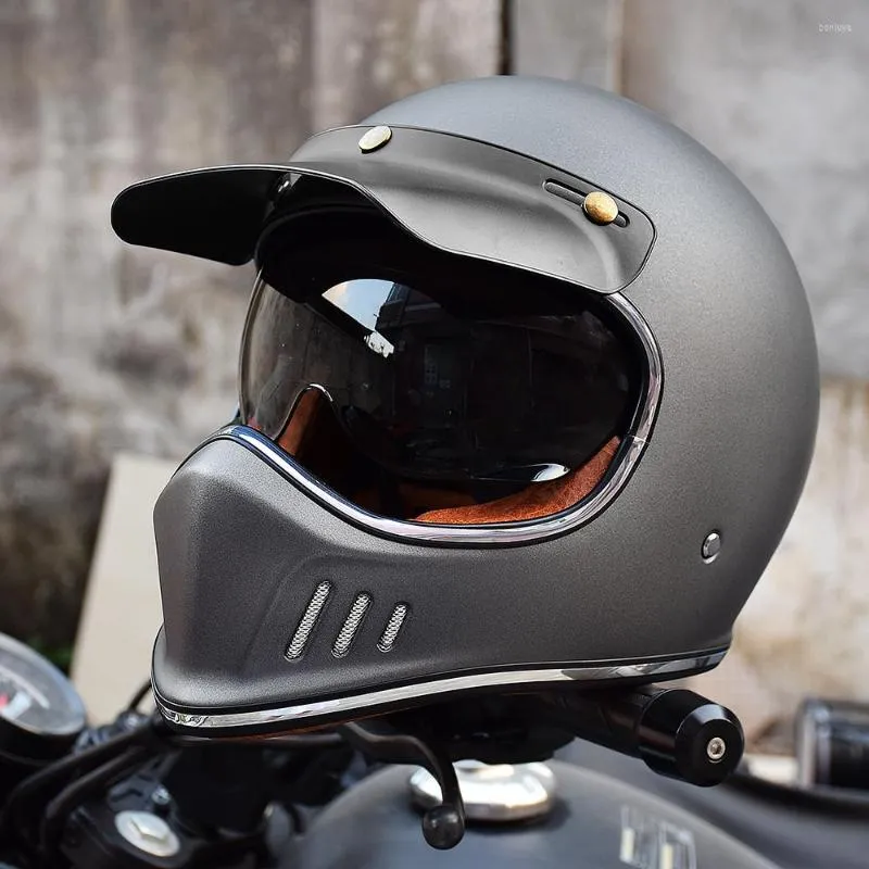 Classic Style Fashion Vintage Carbon Fiber Material Cafe Racer Full Face  Motorcycle Helmet Retro Casco de