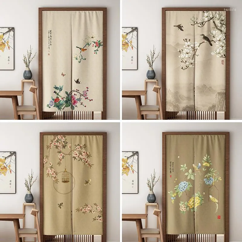 Curtain Chinese Flower And Bird Door Kitchen Bedroom Partition Retro Half Feng Shui Noren
