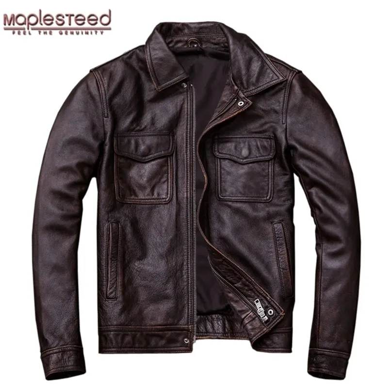 Men's Leather Faux Vintage Genuine Jacket Men 100% Cowhide Red Brown Black Natural Jackets Man Coat Autumn Clothing M174 221010