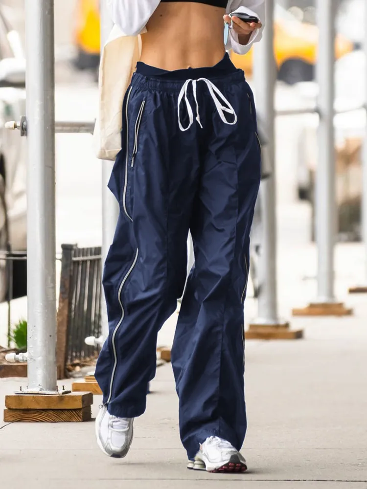 Womens Streetwear Casual Sweatpants With Side Stripe, Elastic Low