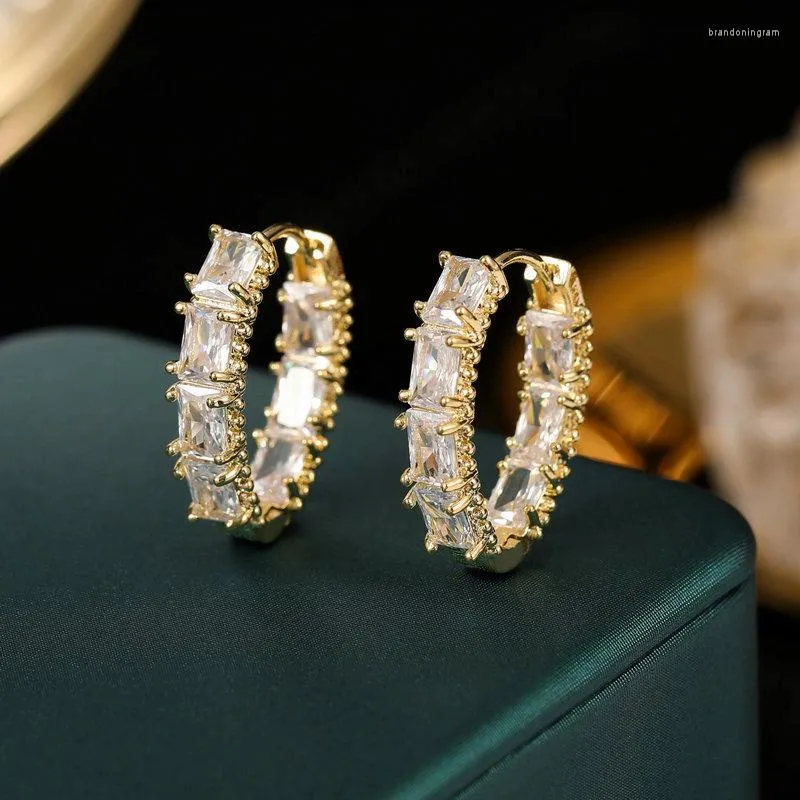Hoop Earrings Korean Style Square Zircon Simple Water Drop Earring For Wedding Or Party