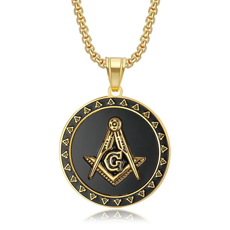 316 Stainless Steel Freemason Masonic Necklace Pendant Silver Gold Black Round Shaped fraternal Association Fraternity Mason Charm Jewelry