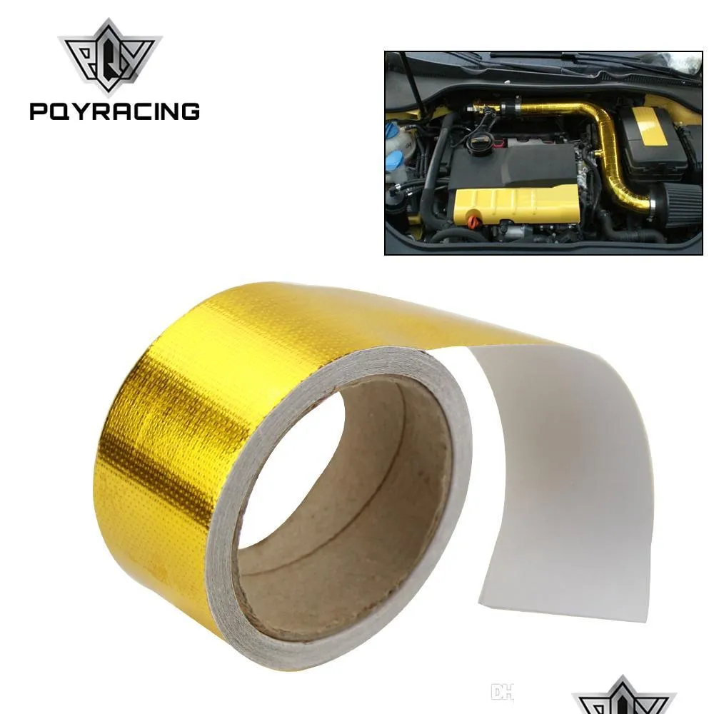 Boucliers thermiques Pqy Racing - 2"X5 mètres Ruban renforcé en aluminium Adhésif Bouclier thermique résistant Wrap Admission Gold Sier Pqy1613 Dr Dhte3