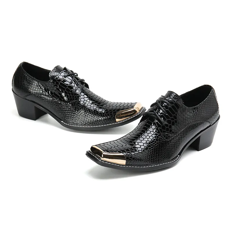 Włoski styl ręcznie robione męskie buty złota metalowa głowa czarna, oryginalna skórzana sukienka buty męskie buty biznesowe/imprezowe