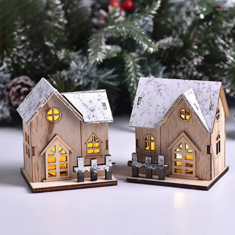 Christmas Decorations LED Light Wooden House Luminous Cabin Merry For Home Xmas Ornaments 2022 Year Gift