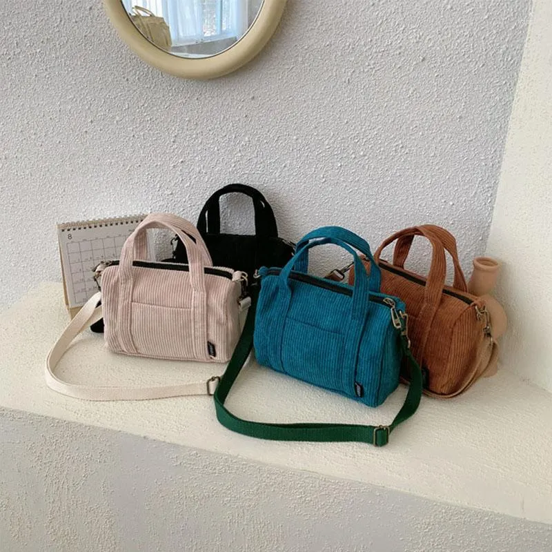 Bolsas de noite 2022 Spring Autum Mini Corduroy Bolsa de ombro feminino Fêmea Bolsa Zipper Totes Ladies Casual Bolsa