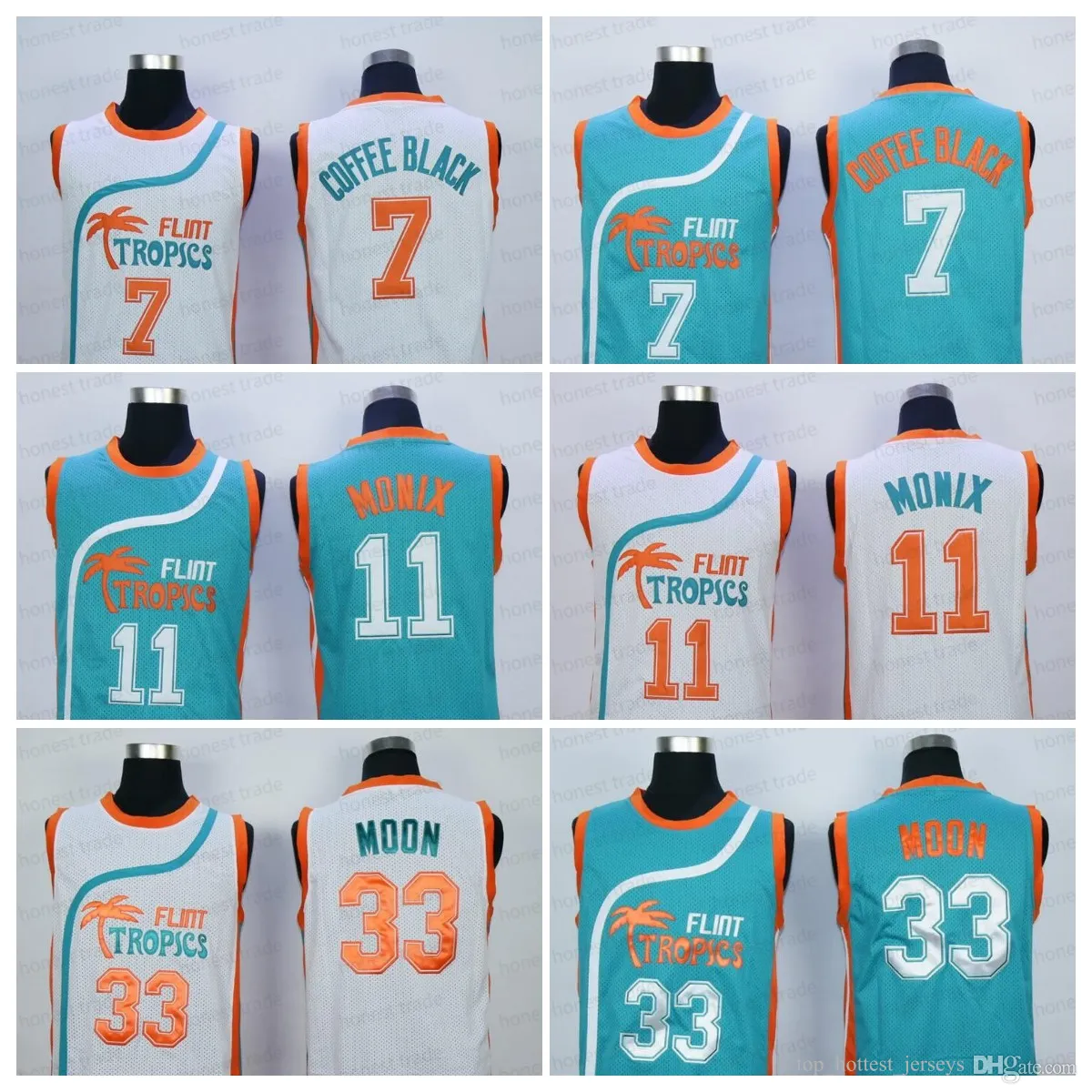 Film Basketbal Jersey Flint Tropics Semi Pro 7 Koffie Zwart 11 Ed Monix 33 Jackie Moon Groen Wit Heren Basketbal Jerseys