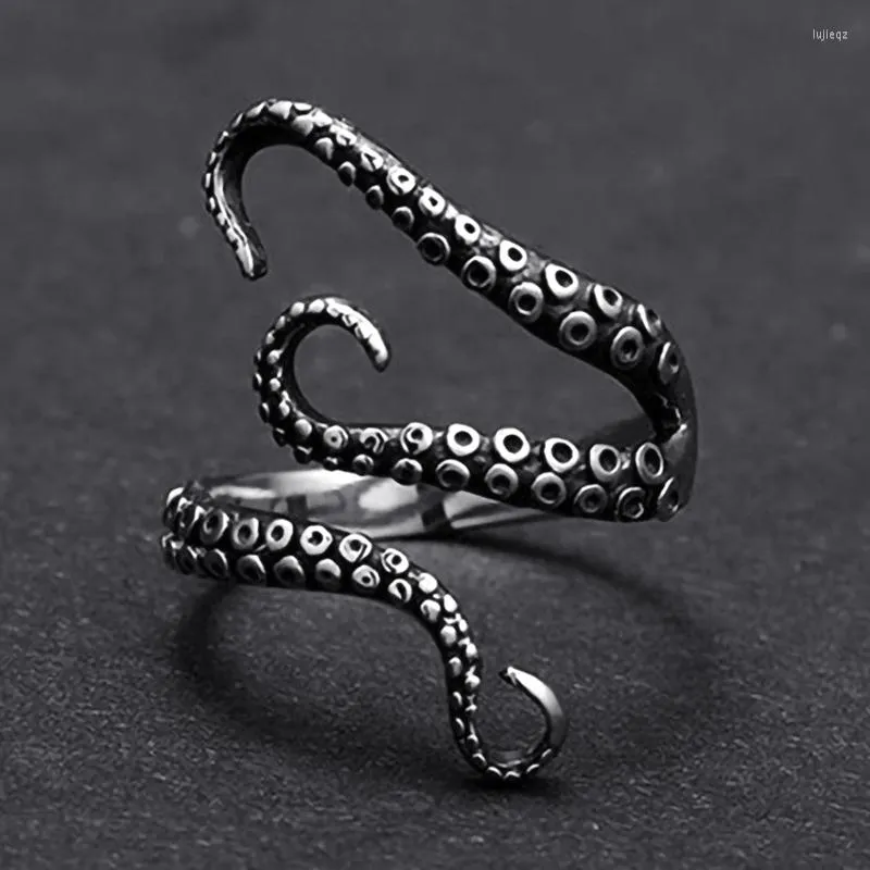 Cluster Rings FORSEVEN Simulation Octopus-Shaped Ring Steel Alloy Open Finger Jewelry Adjustable Retro Style Gift For Women Men ML