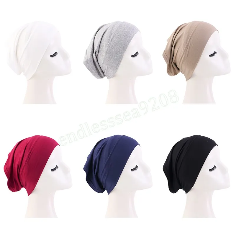 Donne indiane Cotone Hijab Turbante Cappello Islamico Sciarpa Perdita di capelli Copertura Cancro Chemio Cap tappo del tubo Stretch Copricapo Turbante Mujer