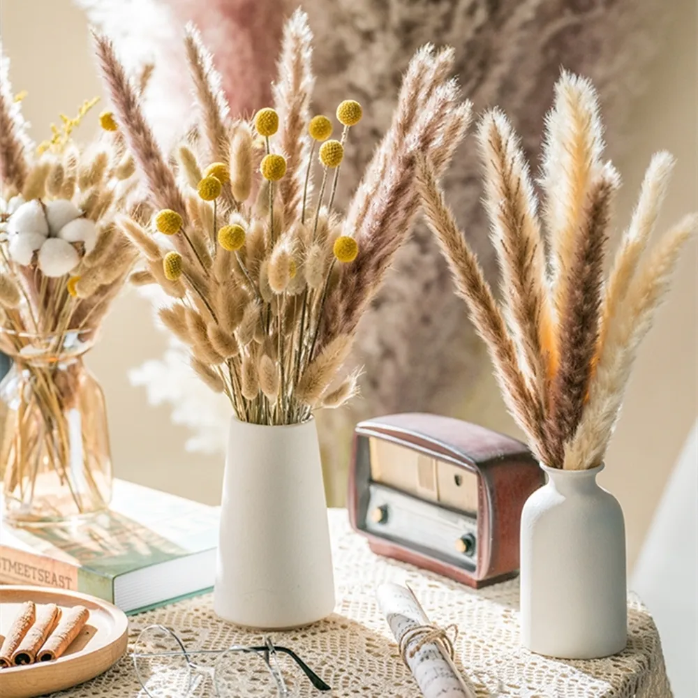 Kunstblumen-Grün, 4055 cm, getrocknetes Schilf-Blumenarrangement, natürliches Pampasgras, Phragmites Communis-Pflanzen, Blumenstrauß für moderne Heimdekoration, Zeremonie 221010