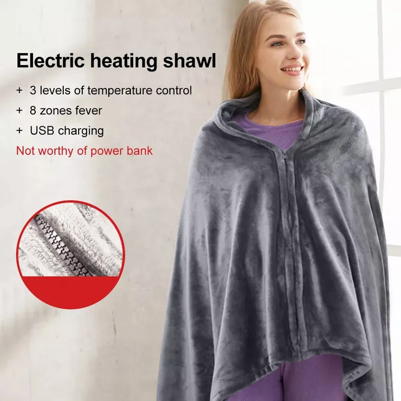 Electric Blanket Grey Plush Heating Blankets Temperature Usb Interface 3 Gear Adjustment Office Nap Heated Shawl Keep Warm Tools