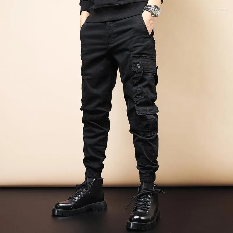 Men's Pants Men's Winter Black Multi Pocket Cargo Men Streetwear Hip Hop Casual Slim Fit Cotton Trousers