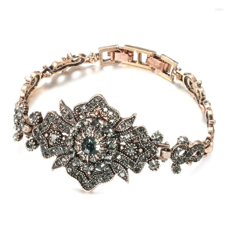 Link armbanden unieke inleg grijs kristal vintage voor vrouw antieke gouden kleur boho -stijl etnische bruid bruiloft armbanden elegante sieraden