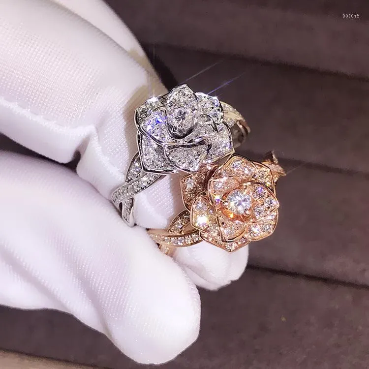 Trouwringen Wyjzy delicate rozentype ring voor vrouwen ingelegd met hoogwaardige zirkon dames prachtig gedragen sieraden klassieke jubileum