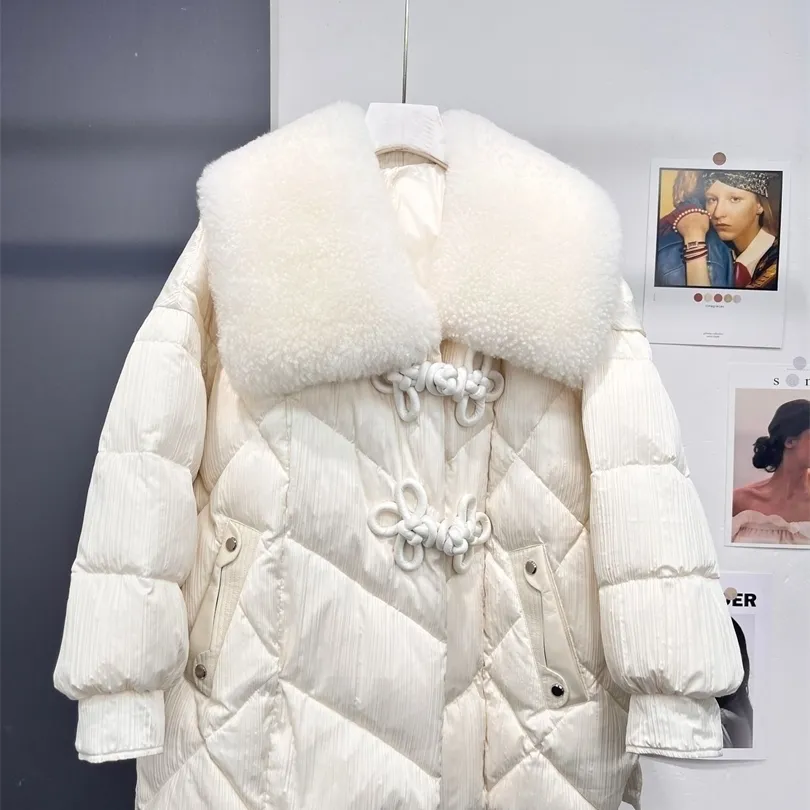 Damenwesten GTGYFF Daunenjacke mit Schafwolle-Kragen für Frauen, Winter, warm, chinesischer Knoten, Knöpfe, Übergröße, Oberbekleidung, Mantel 221010