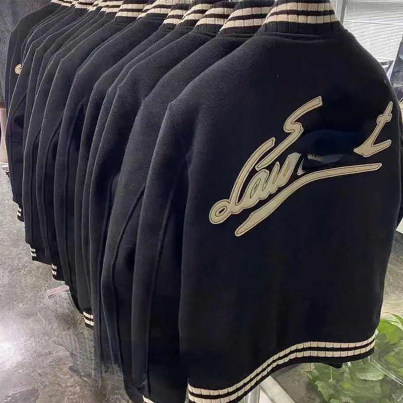 22SS Designer Baseball Jacket Höstblandad ullbroderi läder graffitirock herrknapp stativ krage kvinnors långa ärmjackor