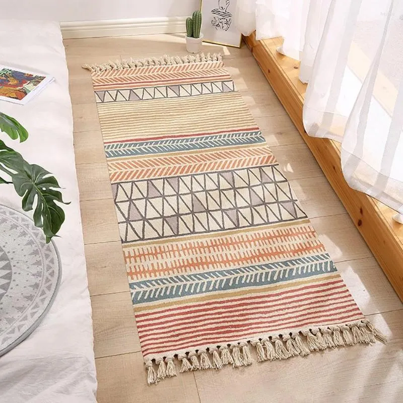 Teppiche Nordic Teppich Baumwolle Leinen für Wohnzimmer marokkanischen Teppich Quaste Bereich Schlafzimmer Nachttisch Boden Wandmatten