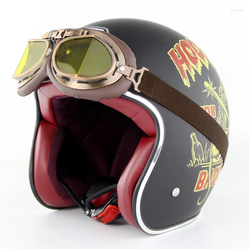 Motorcykelhjälmar Retro Öppen ansiktshjälm med glasögonhoppare Vintage Half Old School Casque Moto Cacapete Dot S-XXL