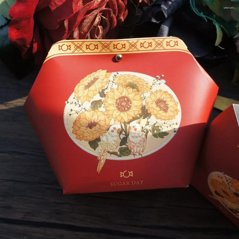 Confezione regalo 10 pezzi rosso intenso romantico girasole amore uccello scatola di carta come confezione bomboniera cioccolato biscotto caramelle