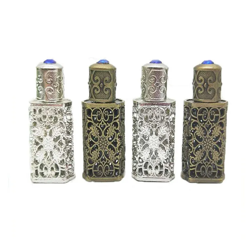 50pcs 3ml estilo bronze garrafas de perfume árabe recipiente de garrafa de vidro árabe com decoração artesanal