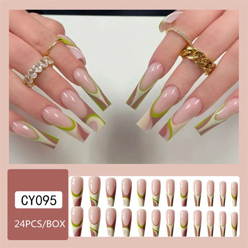 Long Coffin Nails Art Fashion Mix Color Press On Nails Atacado Wearable Terminado Dedo Artificial Manicure Dicas Manicura Utilizável Draagbare Manicure