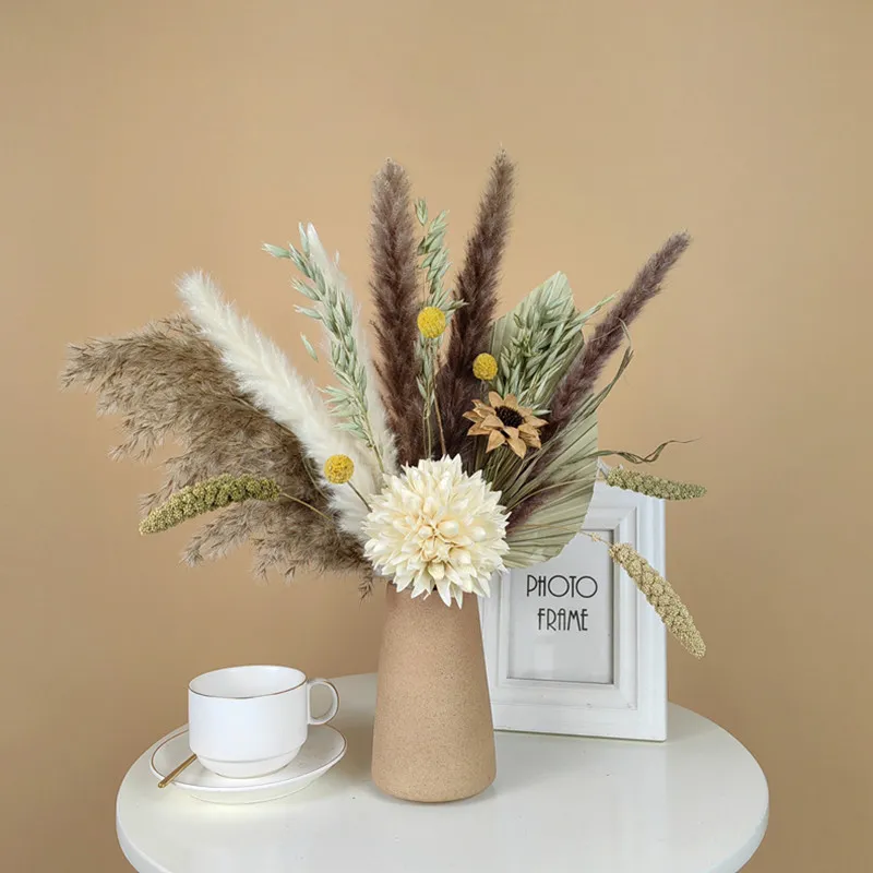 Faux Floral Greenery Natural Pampas Plants For Room Decor Fuffly Without Vase Pine Cone Nordic Style Home Garden Arrangement Party 221010