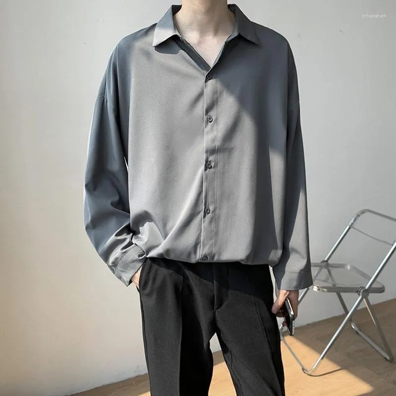 Camicie casual da uomo T-shirt a maniche lunghe da uomo Camicetta allentata sociale da uomo di moda coreana da uomo Abbigliamento solido autunnale
