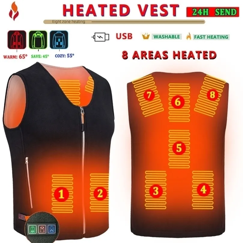 Mens Vests Heating vest men winter jacket women Warm Electric Thermal Waistcoat Fish Hiking Outdoor camping Infrared USB Heated vest jacket 221010