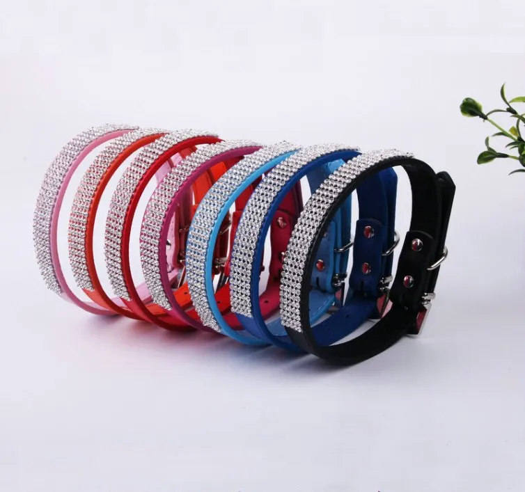Wholesale 6 Colors 4 Size Dog Collars & Leashes Adjustable Suede Leather Cute Pet Rhinestone Lightweight Portable Delicate