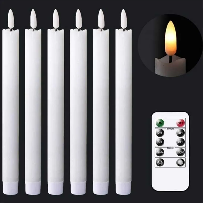 Candles Pack of 6 Battery Operated Flickering Taper Candles With Remote Control 10 Inch Flameless Electronic Candle LED Happy Year 221010