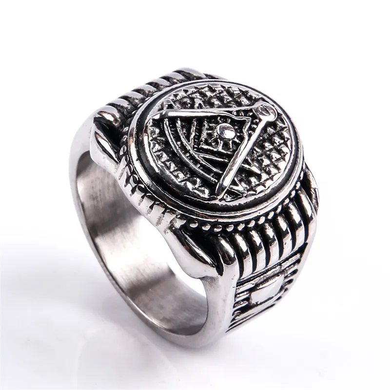 Titanium Edelstahl Silber Past Master Masonic Ring Juwel einzigartige Design für Männer Retro Punk Freimaurer Ring Mason Persönlichkeit Schmuck Schmuck