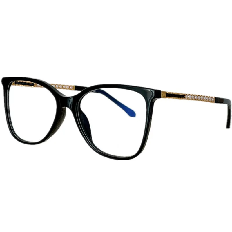 Nouvelle mode carré papillon lunettes cadre femmes 3441 planche légère en métal fullrim 54-18-145 jambe en cuir de perle artificielle pour lunettes de prescription étui complet