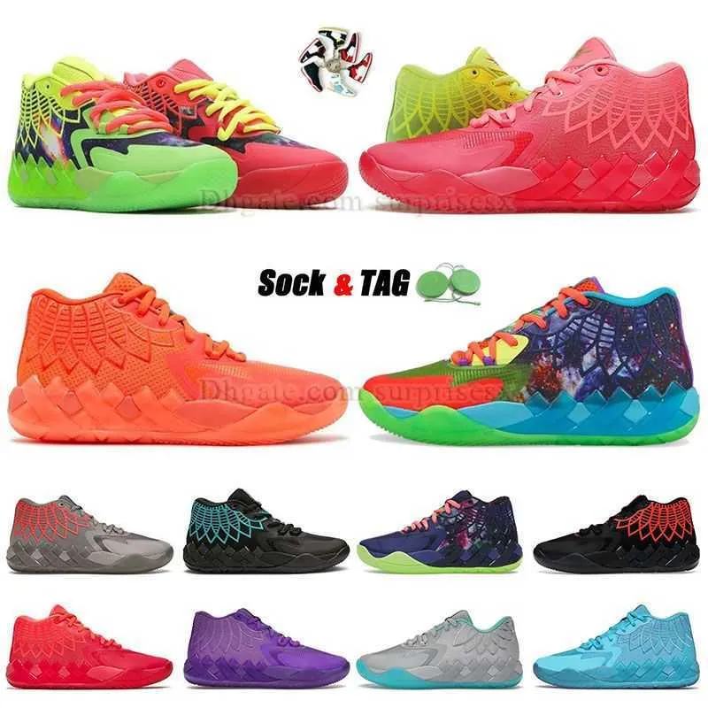 mb.01 Mens Baskteball Sapatos Tamanho Grande 12 46 lamelo ball la melo mlamelos Rick e Morty verde vermelho metálico ouro amarelo triplo preto tênis