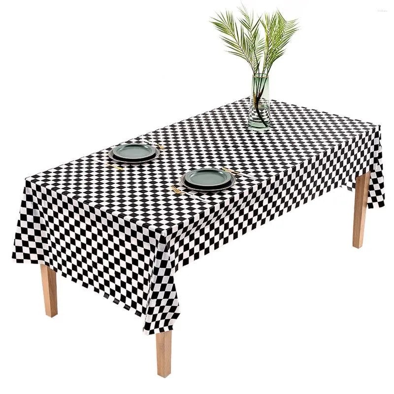 Table Cloth 137x274cm Checkered Tablecloth Black White Chess Flag Abstract Chessboard Checker Game Rectangular Picnic Mat