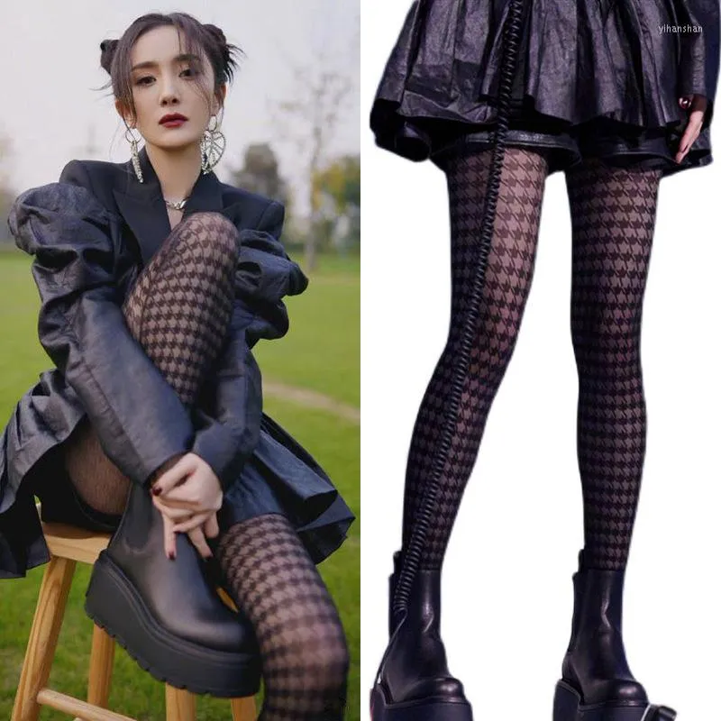 Dames sokken 3 paren harajuku houndstooth zwarte kousen zomer dunne sexy panty gothic lolita chic streetwear