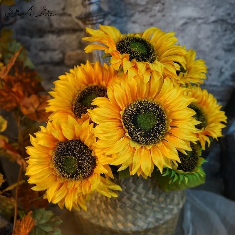 Faux Floral Greenery SunMade 7Heads Luxury Large Sunflower Bouquet Artificial Flowers Fall Decor Flower Pots Decorative Living Room Decoration 221010