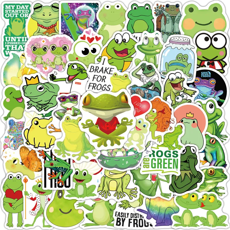 100 Pieces Cute Frog Stickers Vinyl Decals Laptop Sticker Cartoon Waterproof Decorative Stickers for Computer Luggage Guitar Bottle Refrigerator